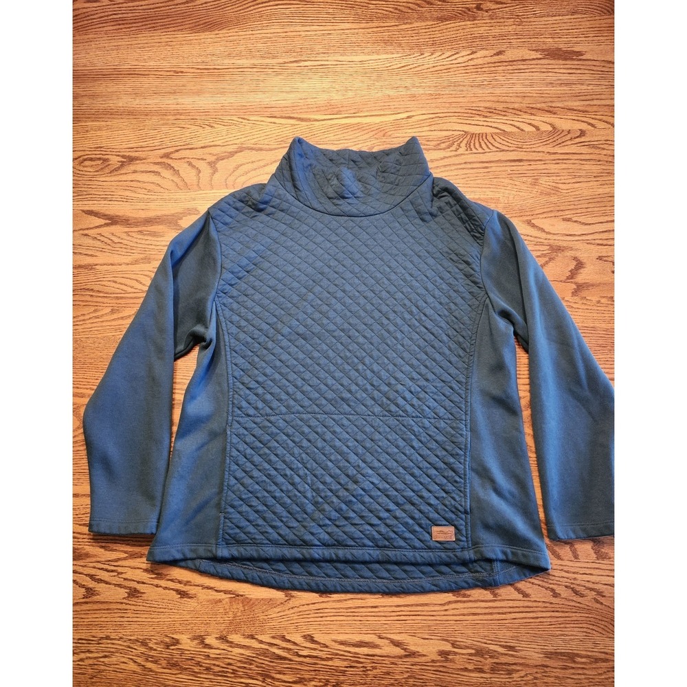 LL Bean Sweatshirt Womens Large Petite Teal Blue Quilted Pullover Funnel Neck